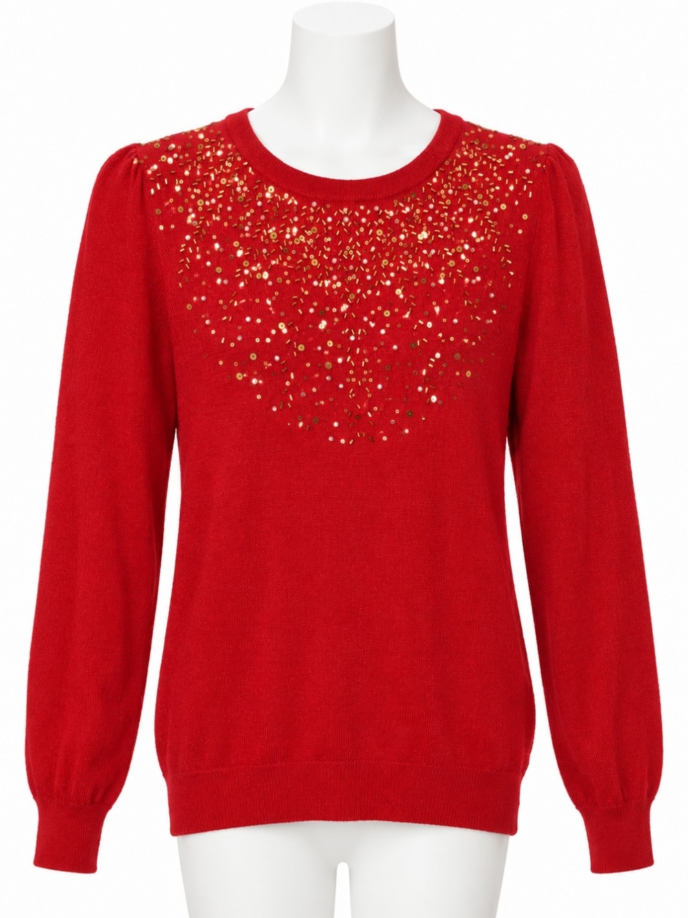 Charter Club Red Crewneck Sweater with Gold Embellishments